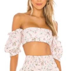 WeWoreWhat Coco Dry Flower Puff Sleeve Crop Top